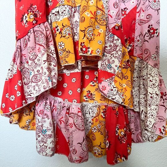 Mlle Gabrielle Maxi Dress Womens M Patchwork Hi-Low Off the Shoulder Ruffle New - Picture 5 of 11